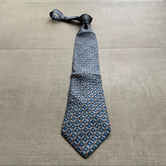 Hermes Orange & Blue Geometric Silk Tie - Picture 7 of 9